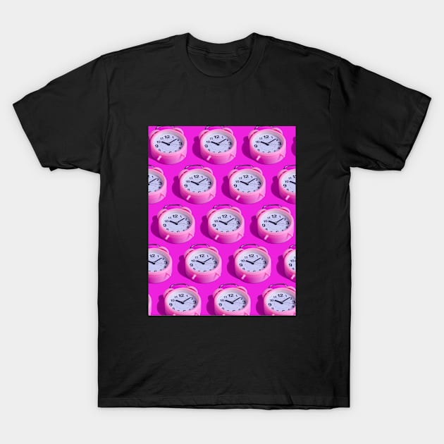 Pink Clocks On Pink Background T-Shirt by InStyle Designs